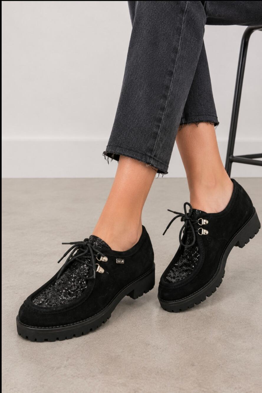 Liu Jo Black Glitter Lug Sole Oxfords EU 36 US 5.5 Lace Up Grunge Emo